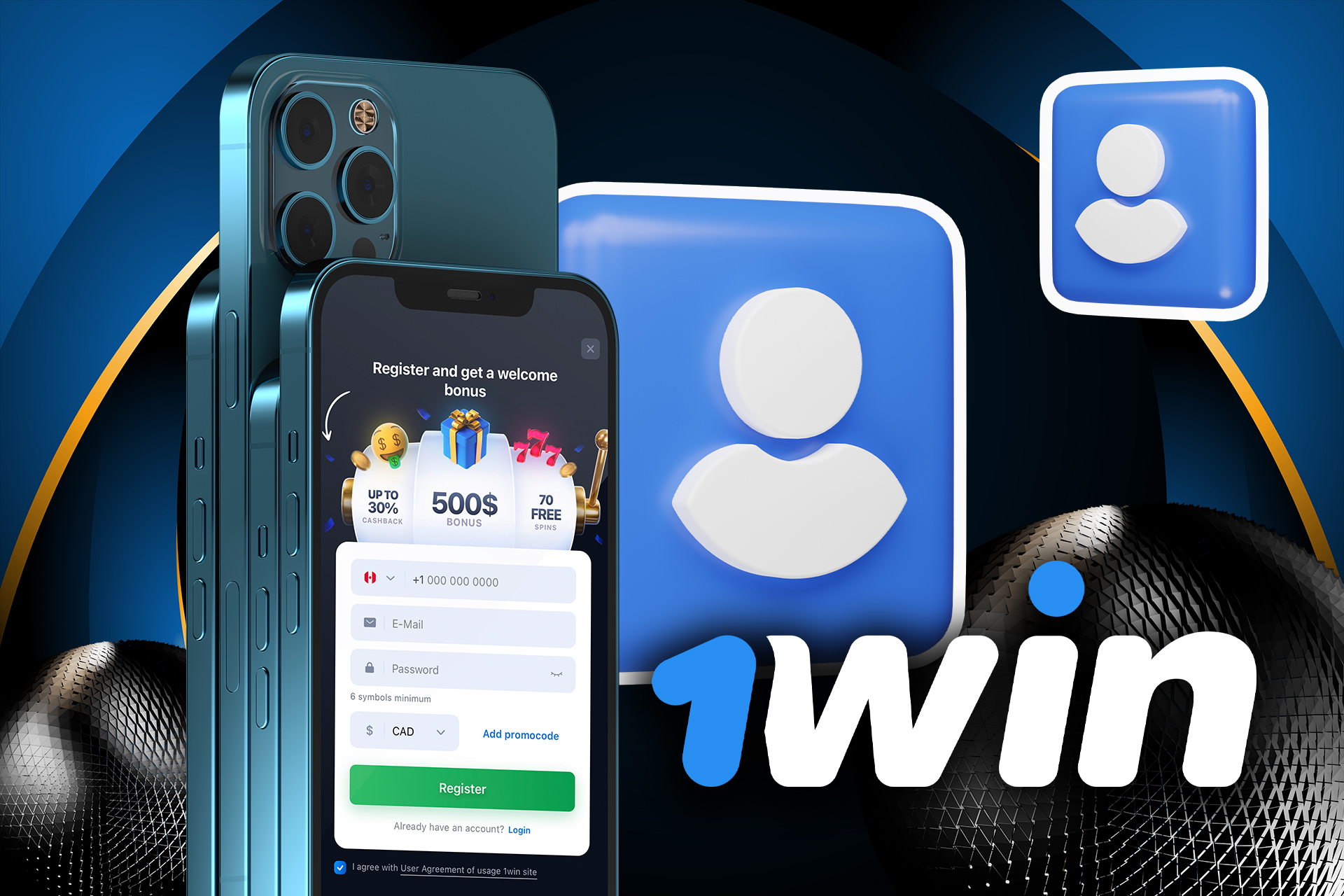 Download the 1win app and register your accoun right on your smartphone.