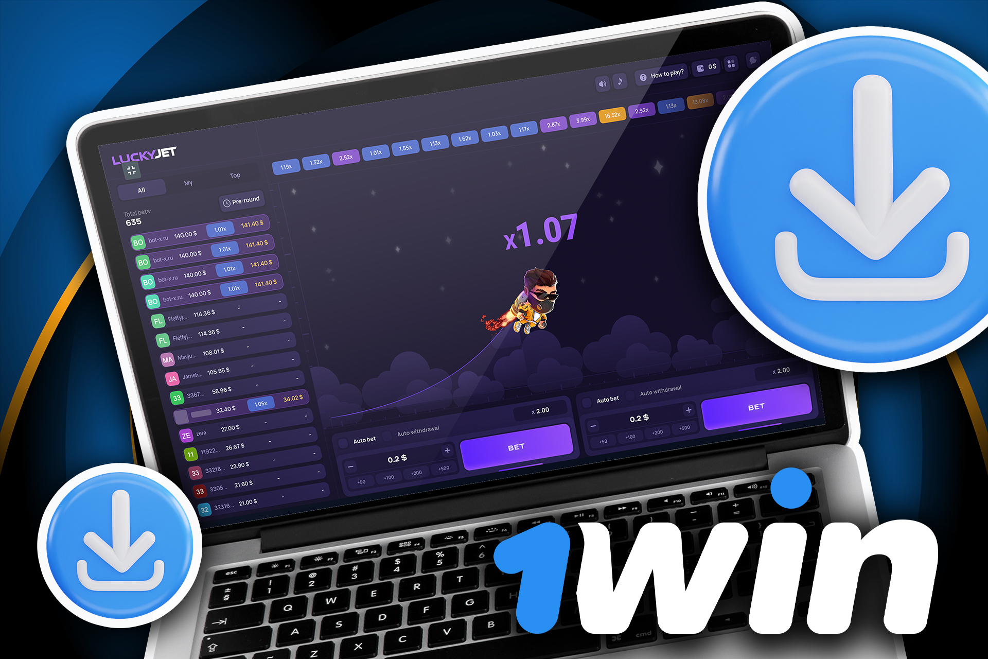You can also download the desktop version of 1win and play the game on your laptop.