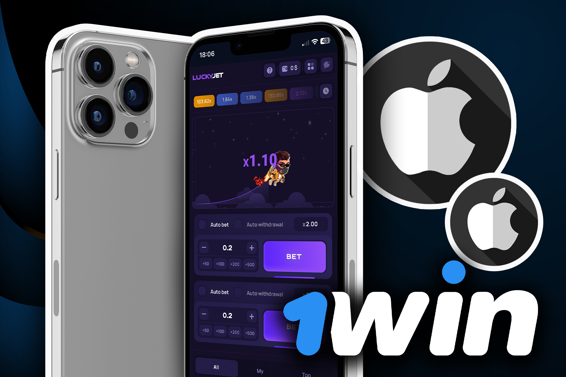 Download the 1win iOS app to play Lucky Jet from iPhone.