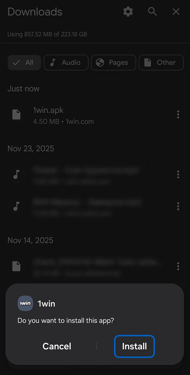 Allow Installation and Install the 1win App.