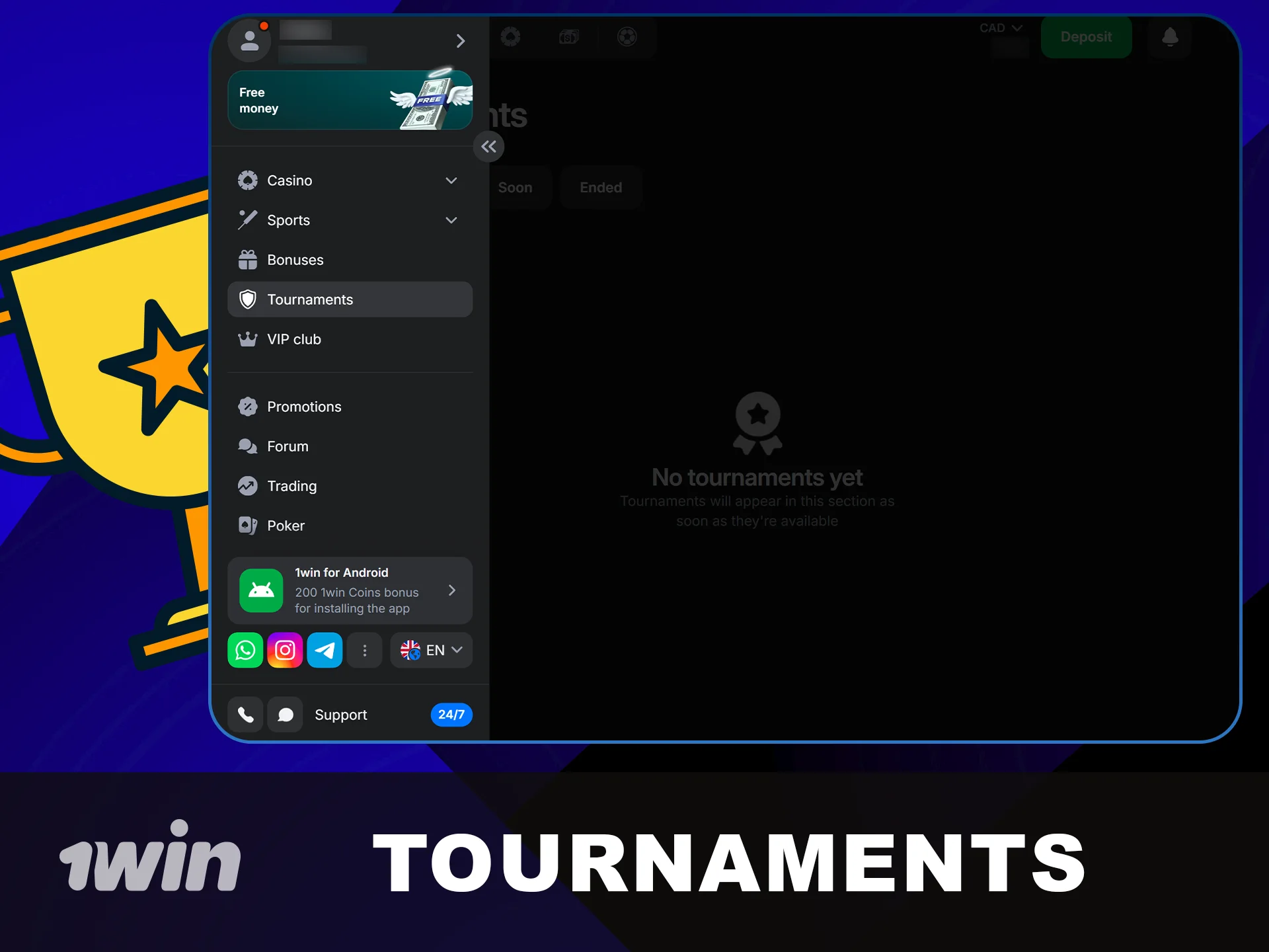 Participate in the latest 1win Tournaments now.