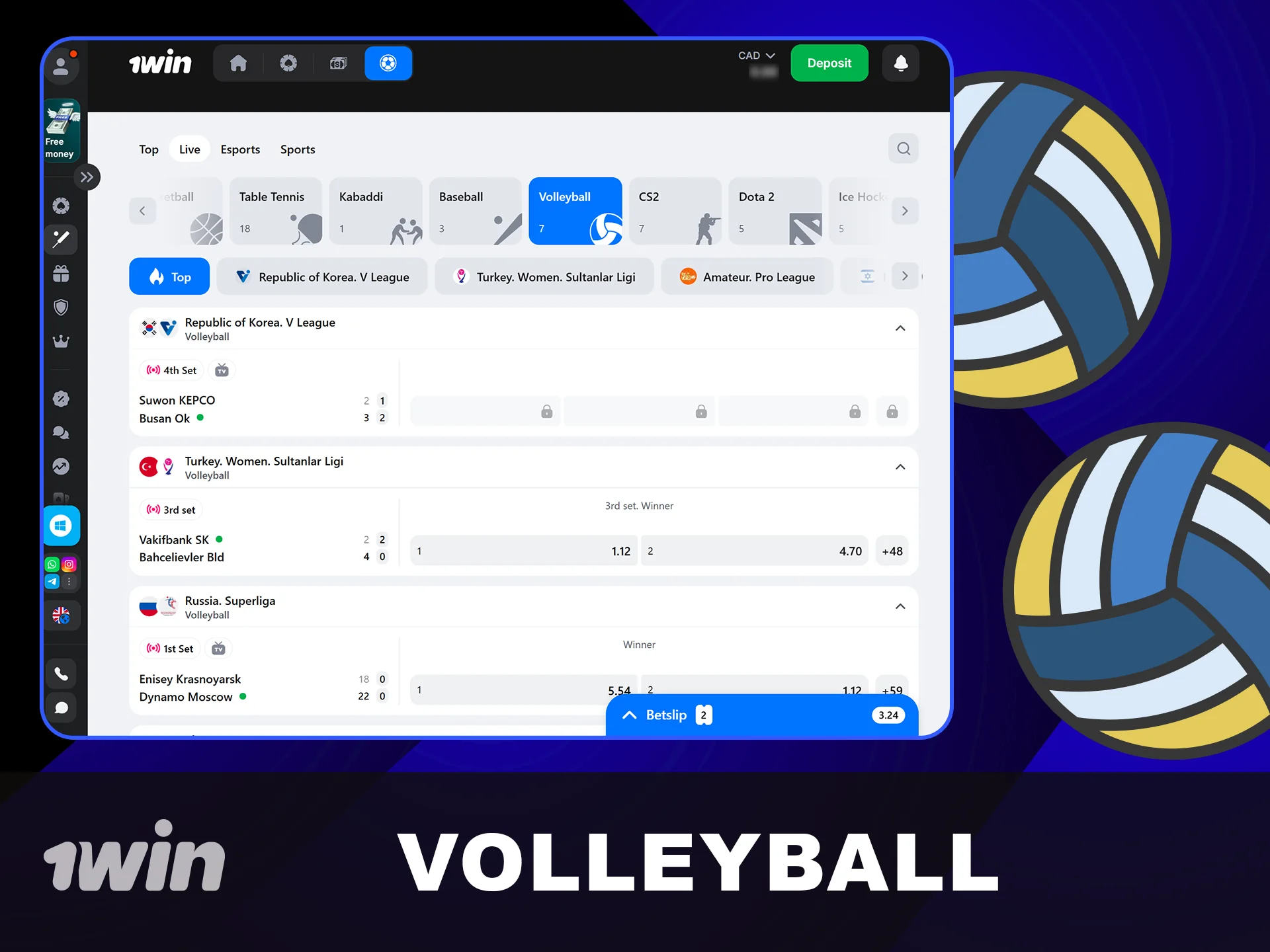 Bet on Volleyball games with 1win now.