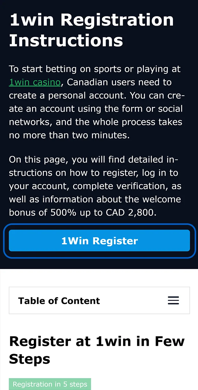 Open the official 1win Website now.