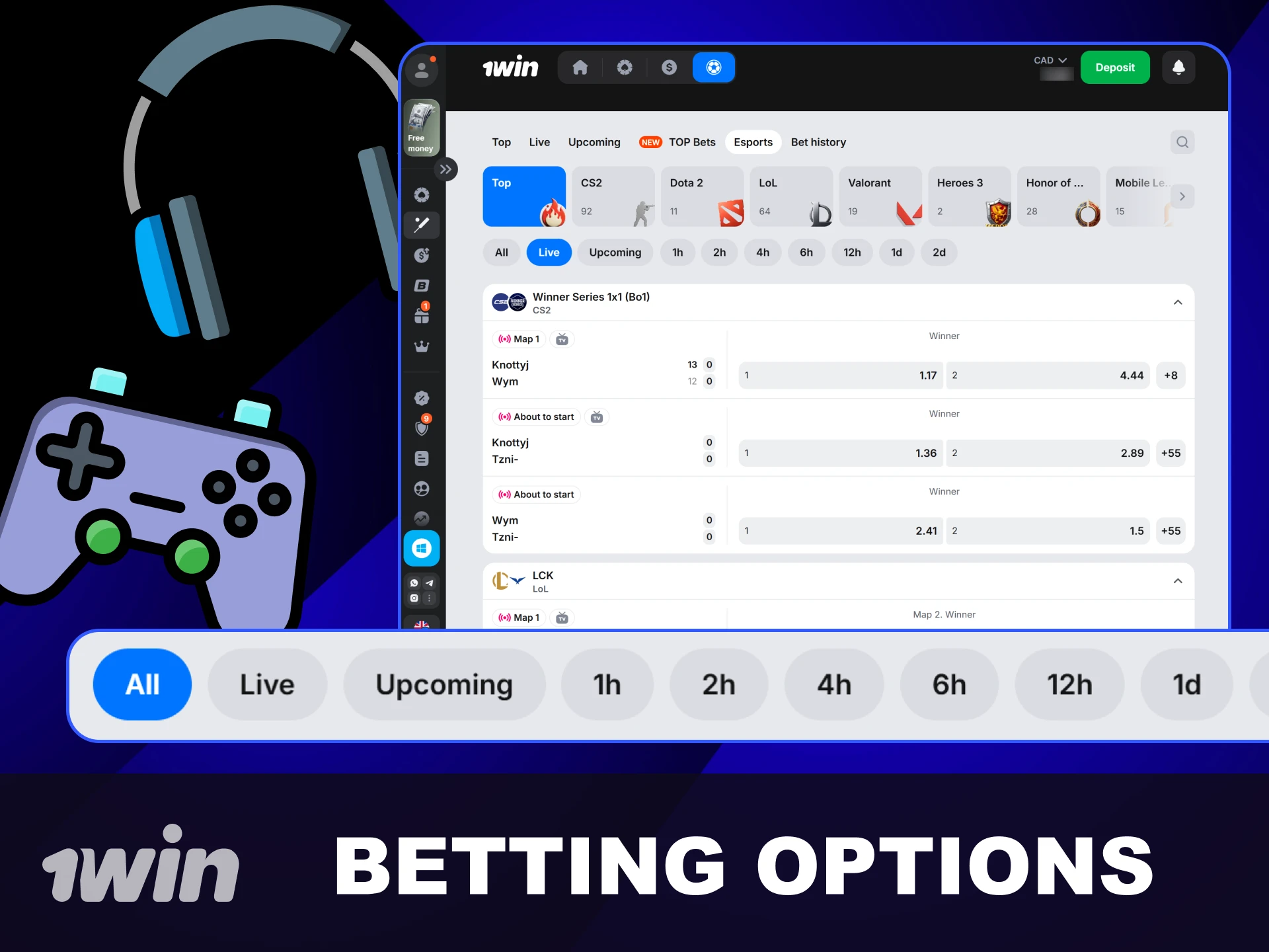 Explore diverse esports betting markets available on the 1win platform.