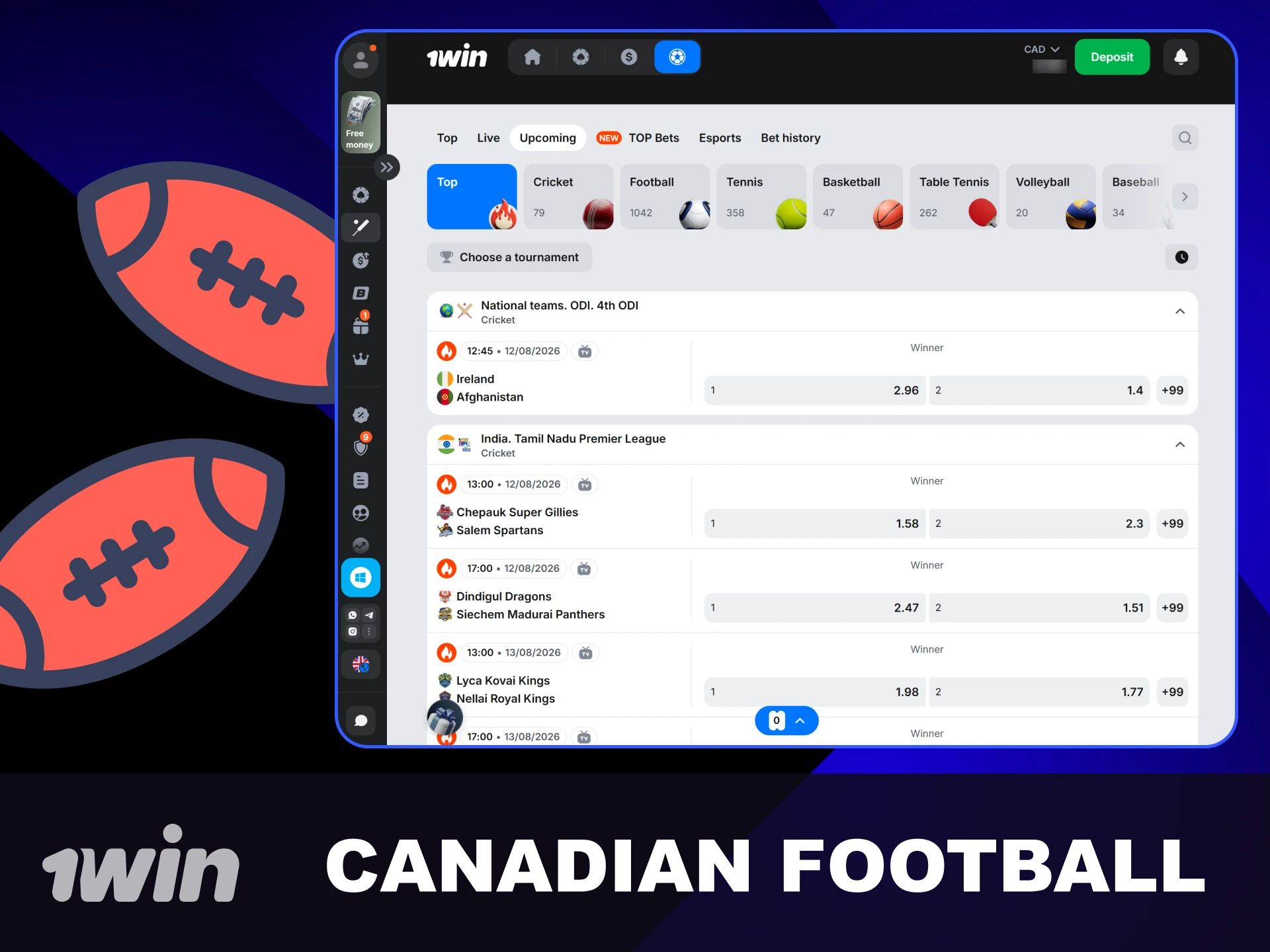 Place wagers on Canadian football CFL matches using 1win.
