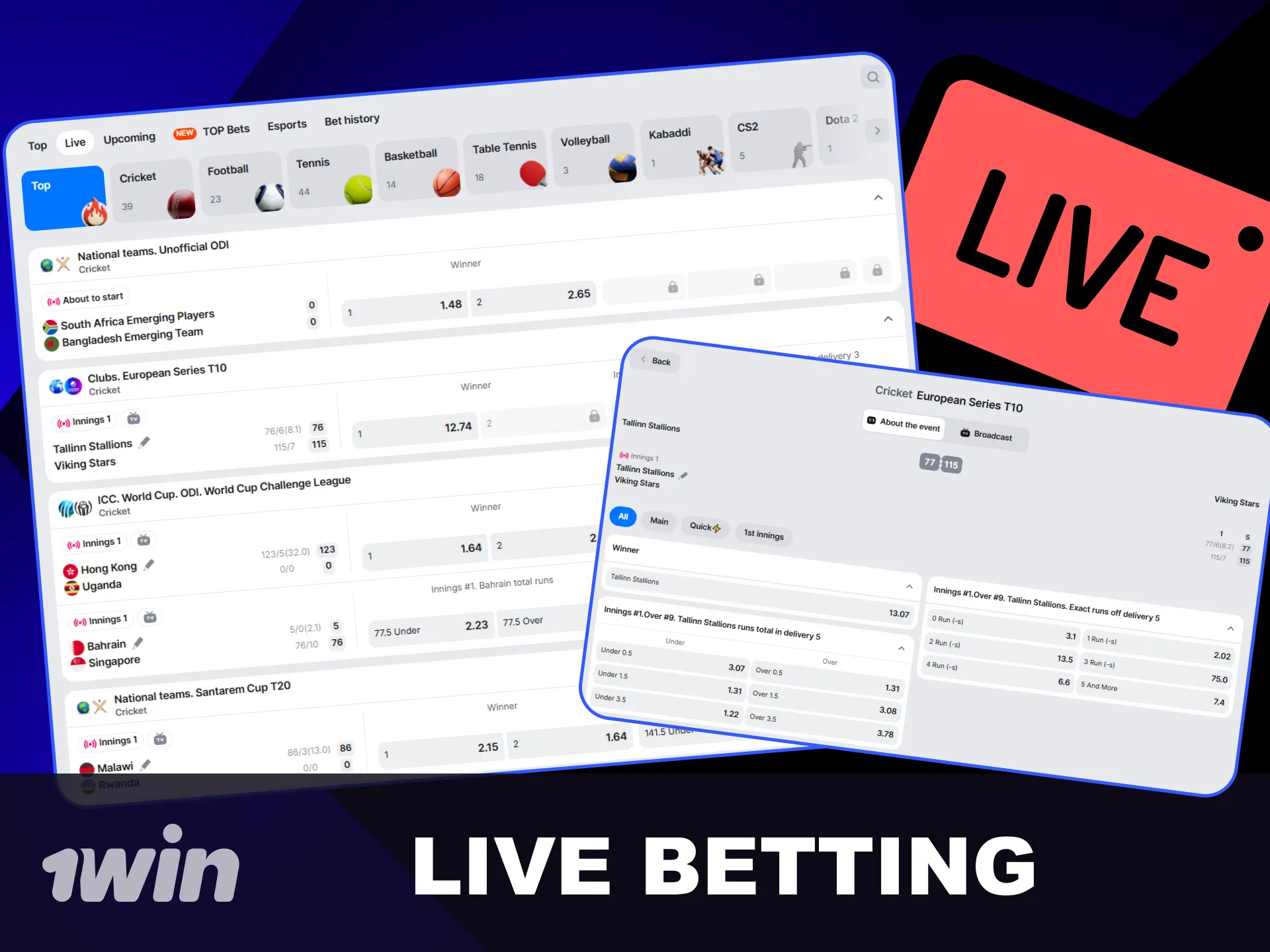 Enjoy live in-play sports betting on 1win during ongoing games.
